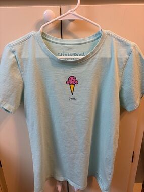 Life Is Good Light Blue Tee with Pink Ice Cream Graphic